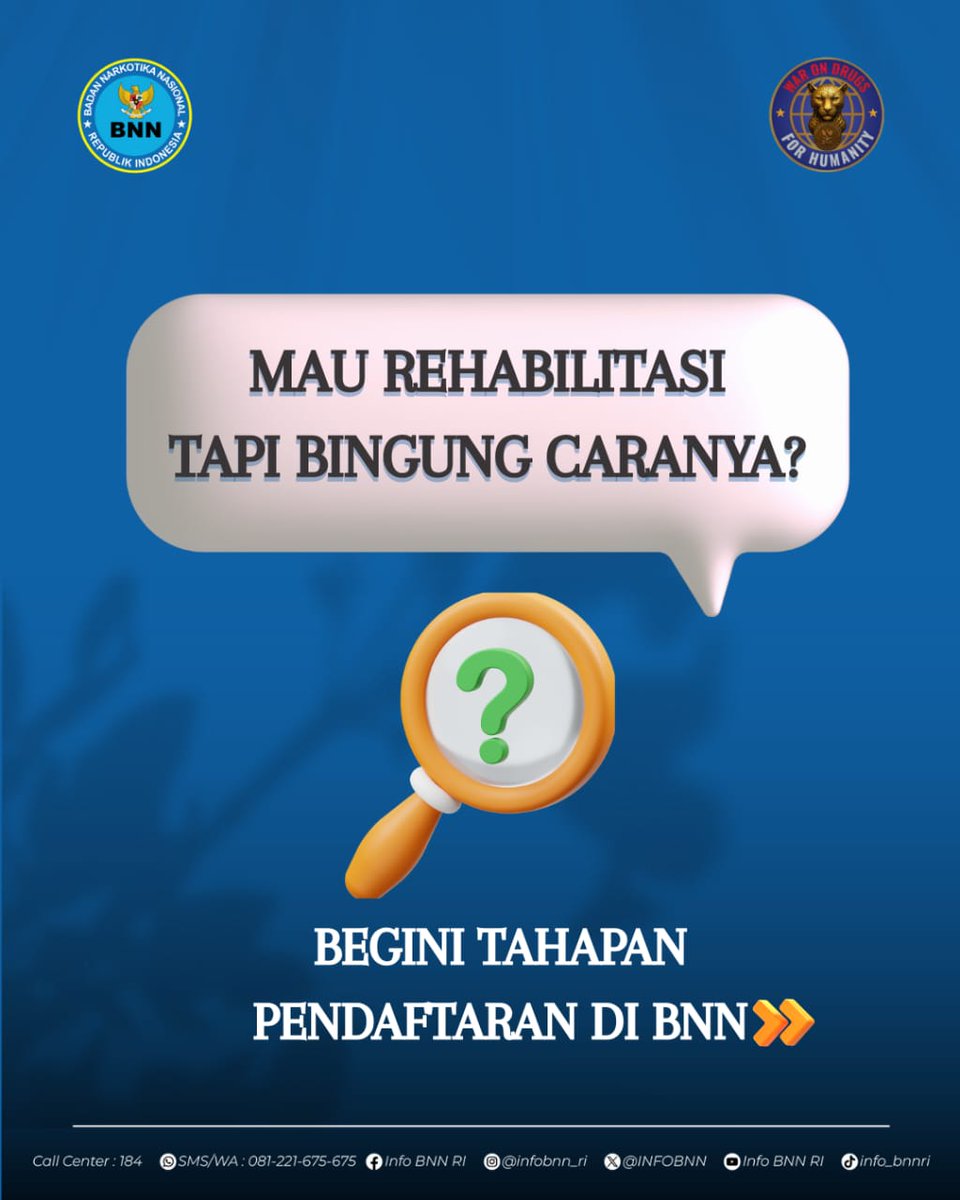 BnnBaubau's tweet image. Repost : @infobnn_ri 

Hai Sobat Bersinar!
Sekarang kalau mau rehabilitasi narkoba jangan bingung-bingung lagi yaa. Berikut cara dan lokasi yang bisa kamu akses untuk rehabilitasi. Yuk jangan tunda lagi.

#WarOnDrugsForHumanity

Biro Humas dan Protokol BNN RI