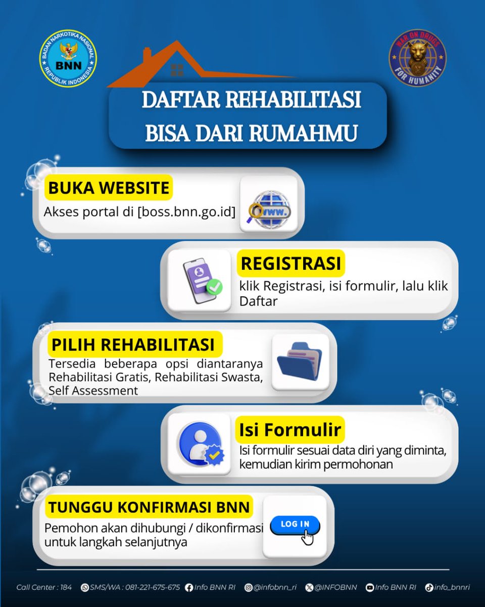 BnnBaubau's tweet image. Repost : @infobnn_ri 

Hai Sobat Bersinar!
Sekarang kalau mau rehabilitasi narkoba jangan bingung-bingung lagi yaa. Berikut cara dan lokasi yang bisa kamu akses untuk rehabilitasi. Yuk jangan tunda lagi.

#WarOnDrugsForHumanity

Biro Humas dan Protokol BNN RI