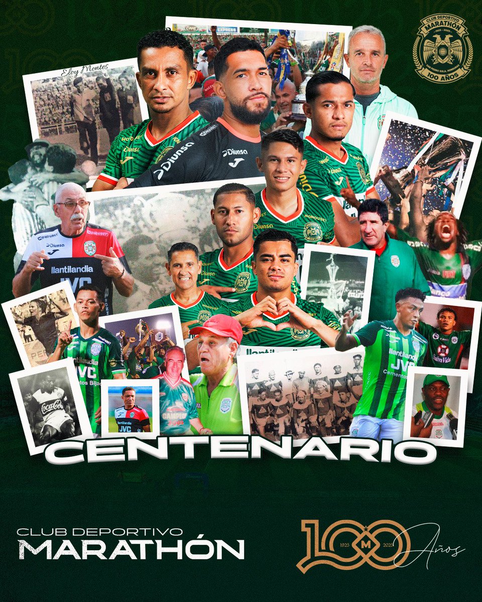 El Decano del Fútbol Hondureño es CENTENARIO 🦖

Lo vimos nacer en el barrio Paz Barahona y hoy su nombre brilla en letras doradas 🙌🏼💚

Esto es Club Deportivo Marathón; historia, lucha y mucho orgullo verdolaga 🤩💚

Felices 100 años a toda la familia Verdolaga 🥳💚