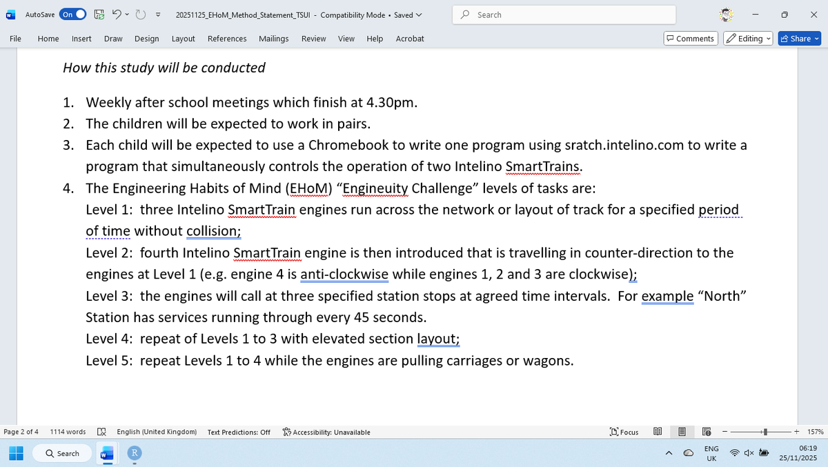 TsuiAllen's tweet image. Ta da! #TrainTrackTuesday with @intelino  @AJOBPickard is very much back. Front and centre of my @crestem_kcl MA in STEM Education dissertation plan to evaluate #EngineeringHabitsOfMind of children aged 5 to 11... #teacher5oclockclub #GetUpGetGoing