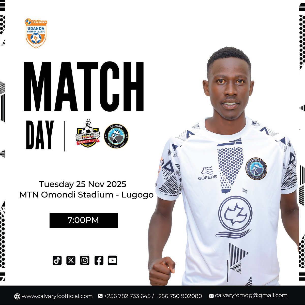 ⚠️ 𝗠𝗔𝗧𝗖𝗛-DAY ⚠️

🆚 <a href="/Nec_Fc/">NEC FC</a>
⏰ 7:00pm
🏆 <a href="/UPL/">StarTimes Uganda Premier League</a> 
🏟️ MTN Omondi Stadium Lugogo 

#CalvaryFC #TheHorizonStars