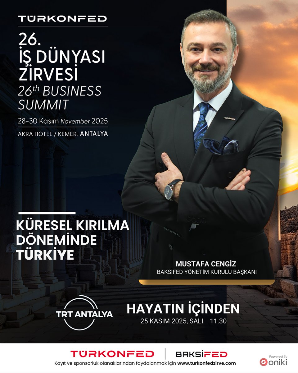 BAKSİFED Yönetim Kurulu Başkanı Mustafa Cengiz, TRT Antalya Radyo’nun “Hayatın İçinden” programına konuk oluyor.

📅 Bugün – 25 Kasım 2025
🕥 11.30

Dinlemek için: radyo.trt.net.tr/kanallar/antal…