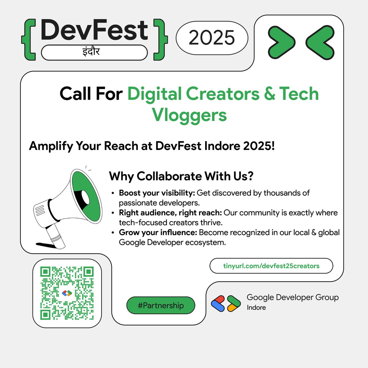 GDG_Indore's tweet image. 📣 Creators, Let’s Build Something Big Together!
DevFest Indore 2025 is inviting creators who want to:
✨ Boost visibility
✨ Reach the right tech audience
✨ Expand influence in the Google Developer ecosystem

🔗 Apply now: tinyurl.com/devfest25creat…