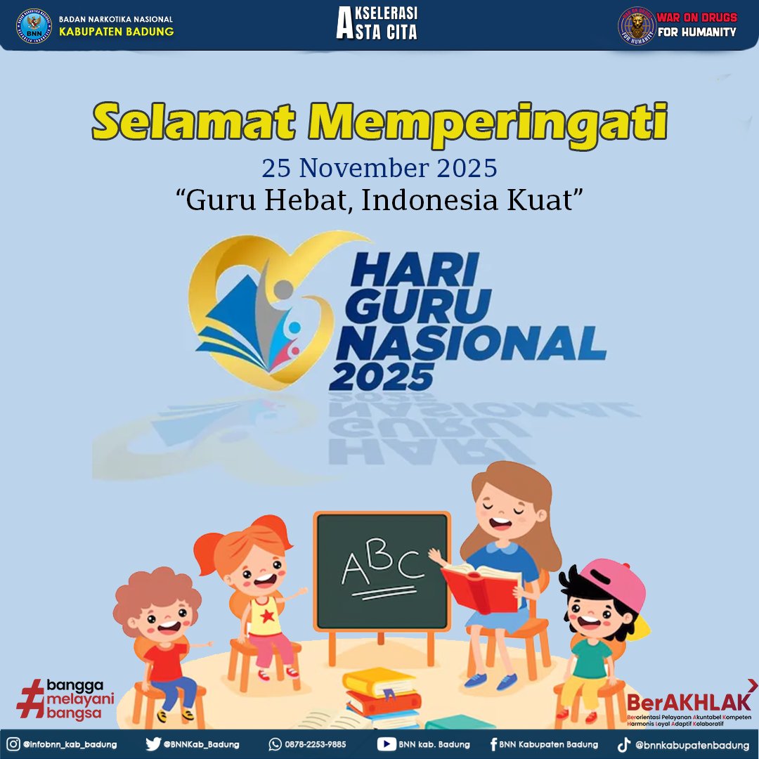 BNNKab_Badung's tweet image. Selamat Memperingati Hari Guru Nasional Selasa 25 November 2025
&quot;Guru Hebat, Indonesia Kuat&quot;

@INFOBNN  
@bnnprovinsibali 
#anandabersinar 
#warondrugsforhumanity 
#selamatharigurunasional