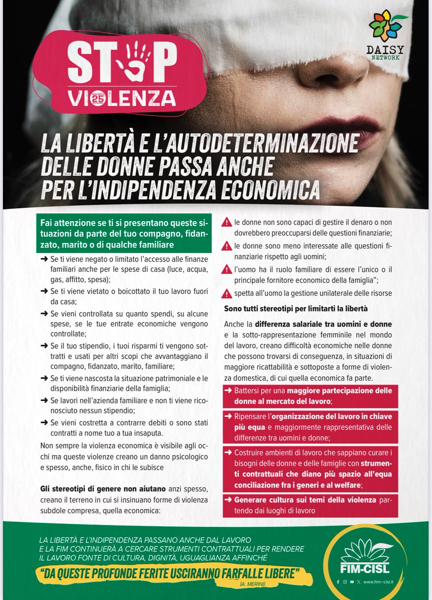 FIMCislStampa's tweet photo. #25novembre 🛑STOP ALLA VIOLENZA SULLE DONNE ! 
La libertà è l’autodeterminazione delle donne passa anche per l’indipendenza economica https://t.co/PyfhTOPpaJ