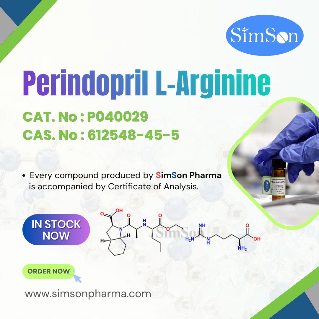 SimsonPharmaLtd's tweet image. 🧬 Introducing Perindopril L-Arginine — a highly stable and research-grade compound, now available from Simson Pharma.
🔗 simsonpharma.com/product/perind…
#ImpurityStandards #PharmaResearch #AnalyticalTesting #QualityControl #PharmaceuticalIndustry #ReferenceStandards #SimsonPharma