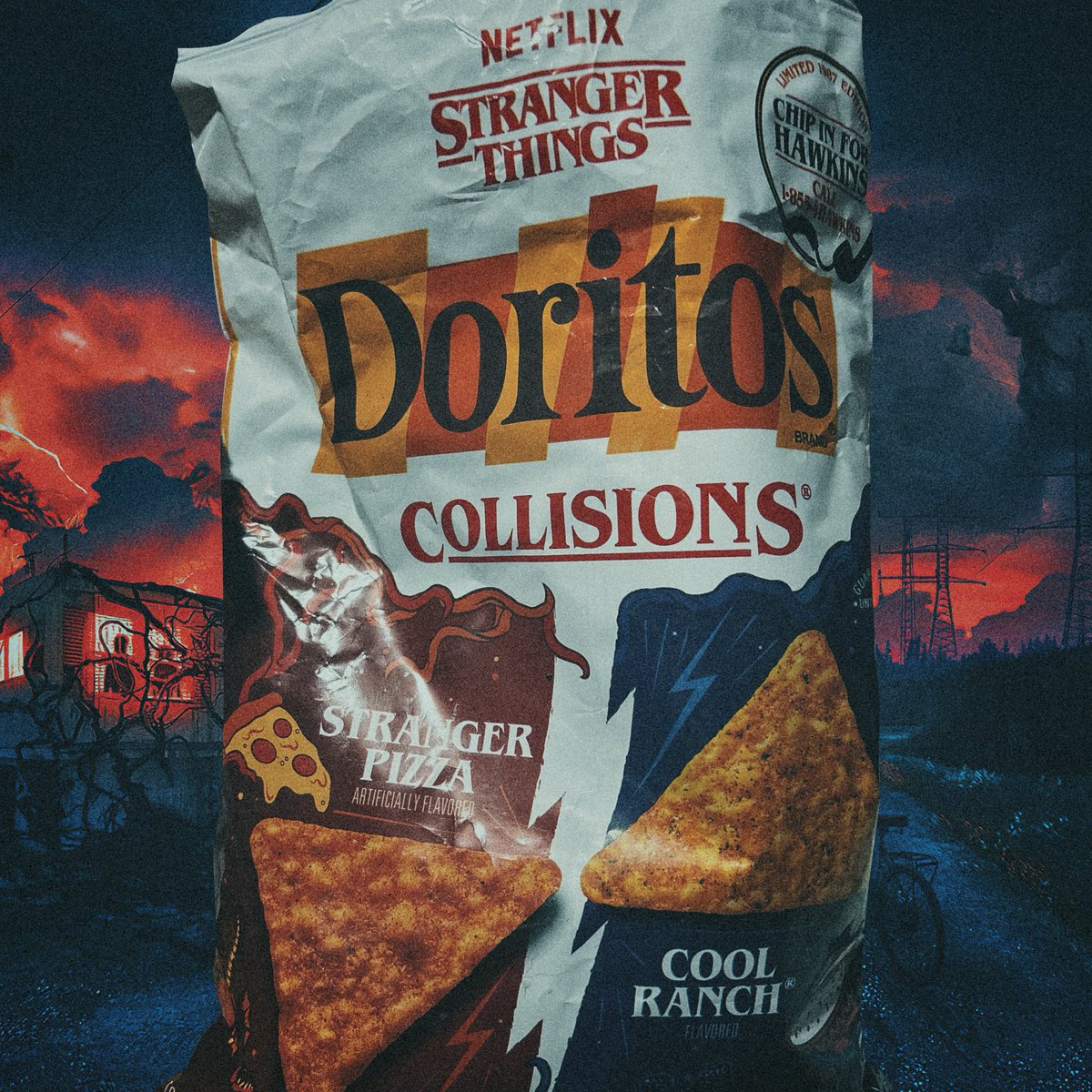 LDDLMikeD's tweet image. Not long now! I called the number on the bag to chip in for Hawkins and got ALF on the phone. I hope I helped the kids some. We’ll find out Wednesday. #netflix #strangethings #doritos