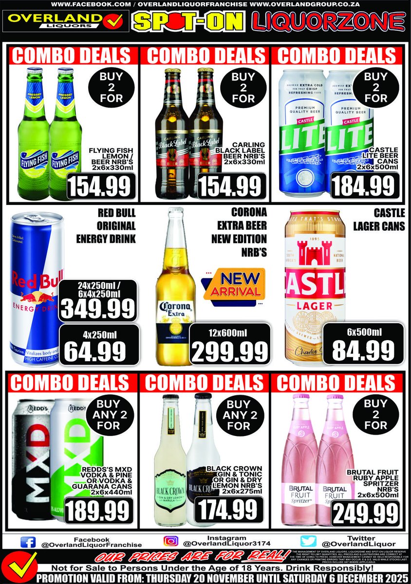 CHECK OUT THESE AWESOME SAB DEALS NOW ON!
20 NOVEMBER - 6 DECEMBER 2025!
Check out our website
liquorzone.co.za/promotions/ or bit.ly/48nBthH to view our specials or find a store near you!
Available at Selected stores near you!