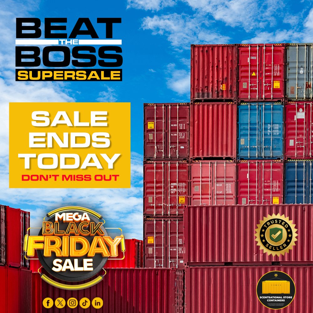 scentsationalst's tweet image. Last chance to grab a bargain on a new or used shipping container! Sale!

🚀 Contact Us Today :
📱 Call/WhatsApp: +27 72 016 9756
📧 Email: sales@scentsationalstore.com  
📧 Email: scentsationalstorecontainers@gmail.com

#sale #storagecontainer #blackfriday