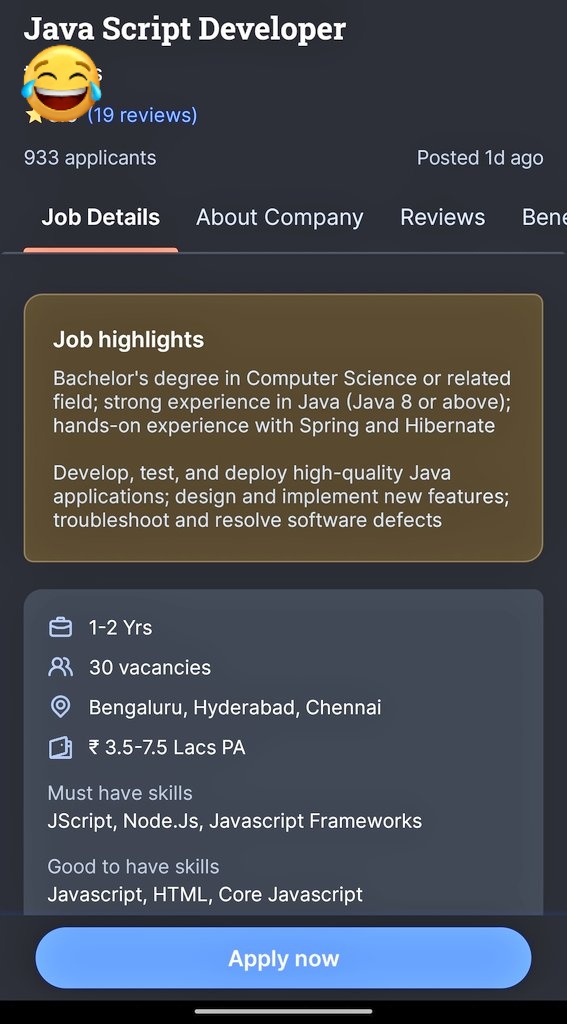 Ajay__gangwar's tweet image. JavaScript ki hiring, lekin ingredients Java and Spring Boot.
HR ne shayad ‘Java’ dekh kar Ctrl+C Ctrl+V kar diya.