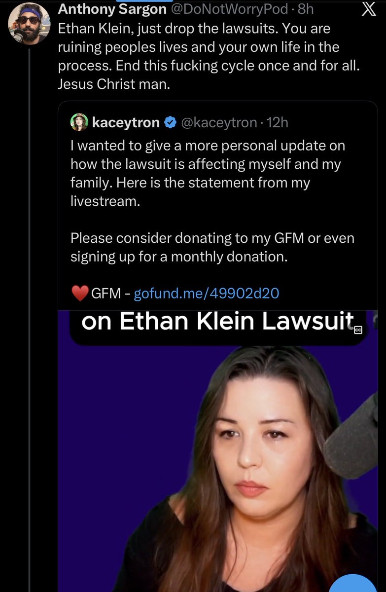 Awk20000's tweet image. Asmongold &amp;amp; Anthony Sargon go back &amp;amp; forth over the Kaceytron lawsuit

Sargon had asked Ethan to drop the lawsuits to which Asmon joined the convo

“All u do is talk sh*t..not asking in good faith..u want to lie abt &amp;amp; misrepresent someone while portraying urself as the victim…”