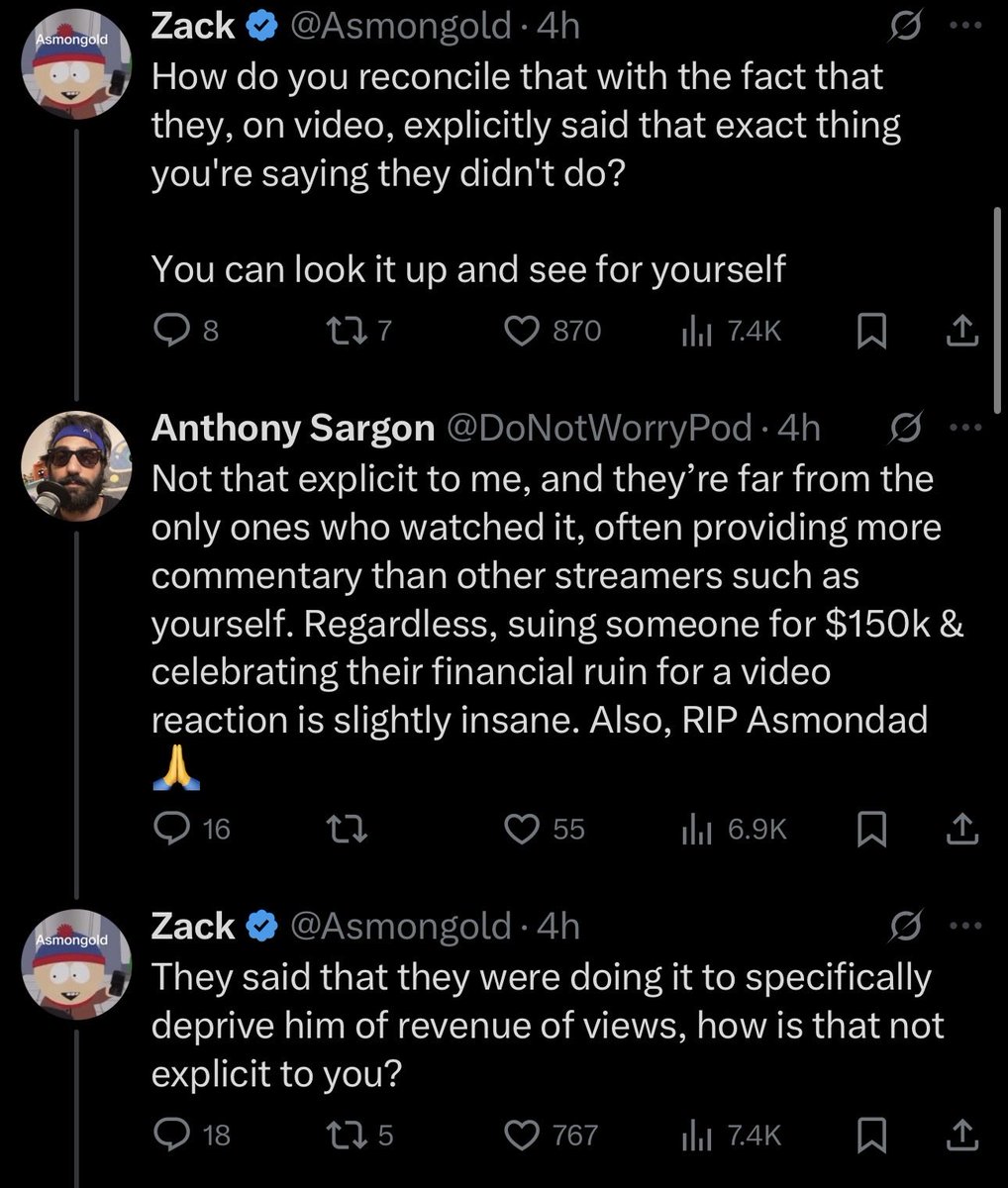 Awk20000's tweet image. Asmongold &amp;amp; Anthony Sargon go back &amp;amp; forth over the Kaceytron lawsuit

Sargon had asked Ethan to drop the lawsuits to which Asmon joined the convo

“All u do is talk sh*t..not asking in good faith..u want to lie abt &amp;amp; misrepresent someone while portraying urself as the victim…”