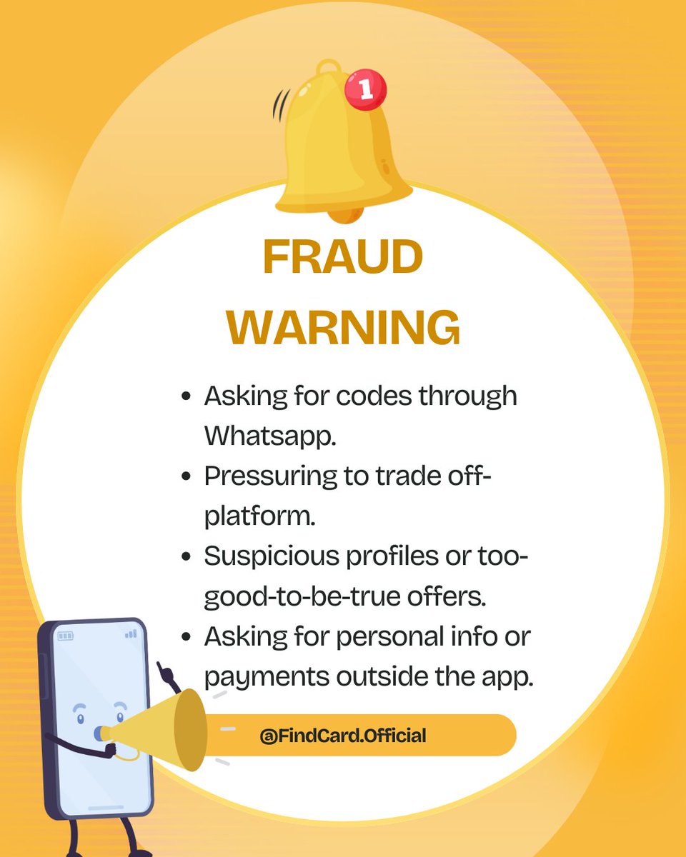 Find_Card's tweet image. 🔐For your safety, please trade only through official and legitimate platforms.

💖FindCard is your best choice.

📲 Download FindCard: bit.ly/4puh8NJ
#findcardapp  #sellgiftcards  #nigerians #safetradingplatform  #securityalert