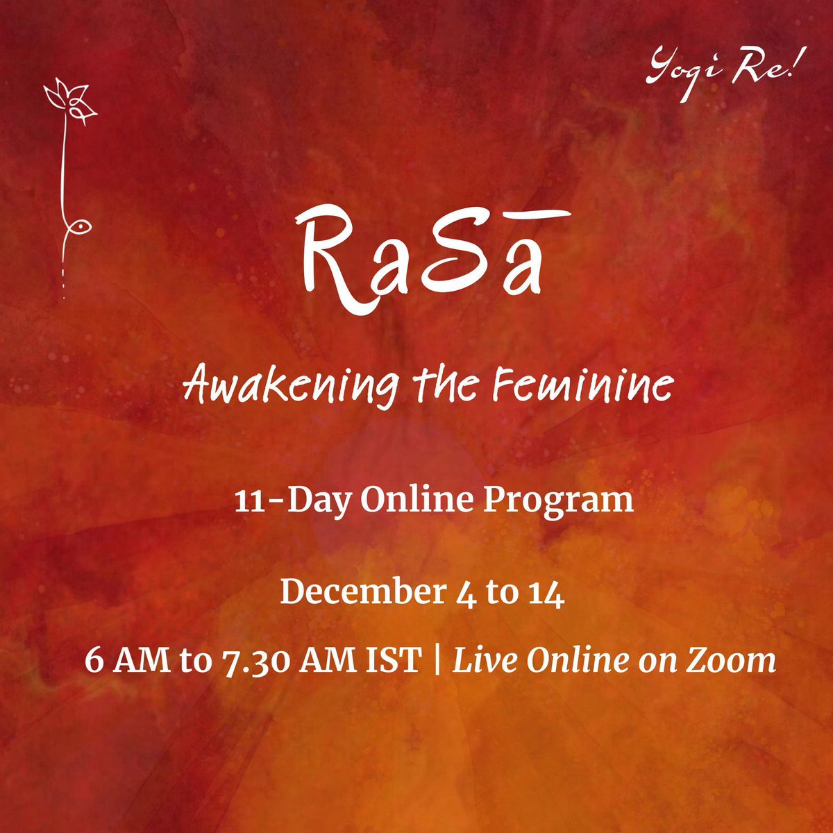 yogire_me's tweet image. 𝐑𝐚𝐬ā – 𝐀𝐰𝐚𝐤𝐞𝐧𝐢𝐧𝐠 𝐭𝐡𝐞 𝐅𝐞𝐦𝐢𝐧𝐢𝐧𝐞
An 11-day journey into softness, creativity and inner abandon. (Open to both men and women)
Register at: yogire.com

#Rasa #onlineprogramme #Feminine