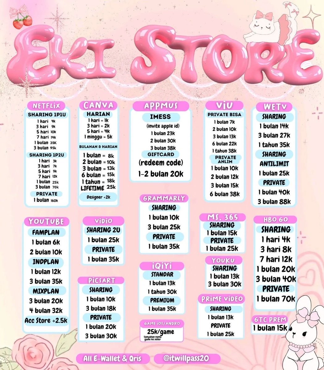 iprettish's tweet image. WTS WTB JUAL APLIKASI APP PREMIUM MURAH TRUSTED FULL GARANSI SEWA LANGGANAN HARIAN BULANAN 567

ORDER FAST wa.me/6281244592055/

JUAL NETFLIX CANVA CHAT GPT AMAZON PRIME VIDEO VIDIO YOTUBE VIU WETV CAPCUT GET CONTACT APPLE MUSSIC DISNEY HBO MAX LOKLOK MS 365 #zonauang