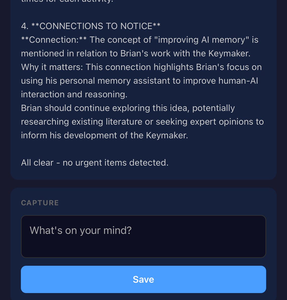 RidgetopAI's tweet image. Personal memory, llama3.2:3b. 
Local! Your own. This is running on Hetzner VPS but I can run it on my desktop as well.