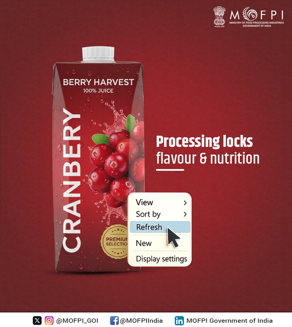 MOFPI_GOI's tweet image. Processing helps lock in the natural flavour and essential nutrition of fruit juices—bringing safe, refreshing goodness to consumers while ensuring longer shelf life.

#FoodProcessing #Refresh