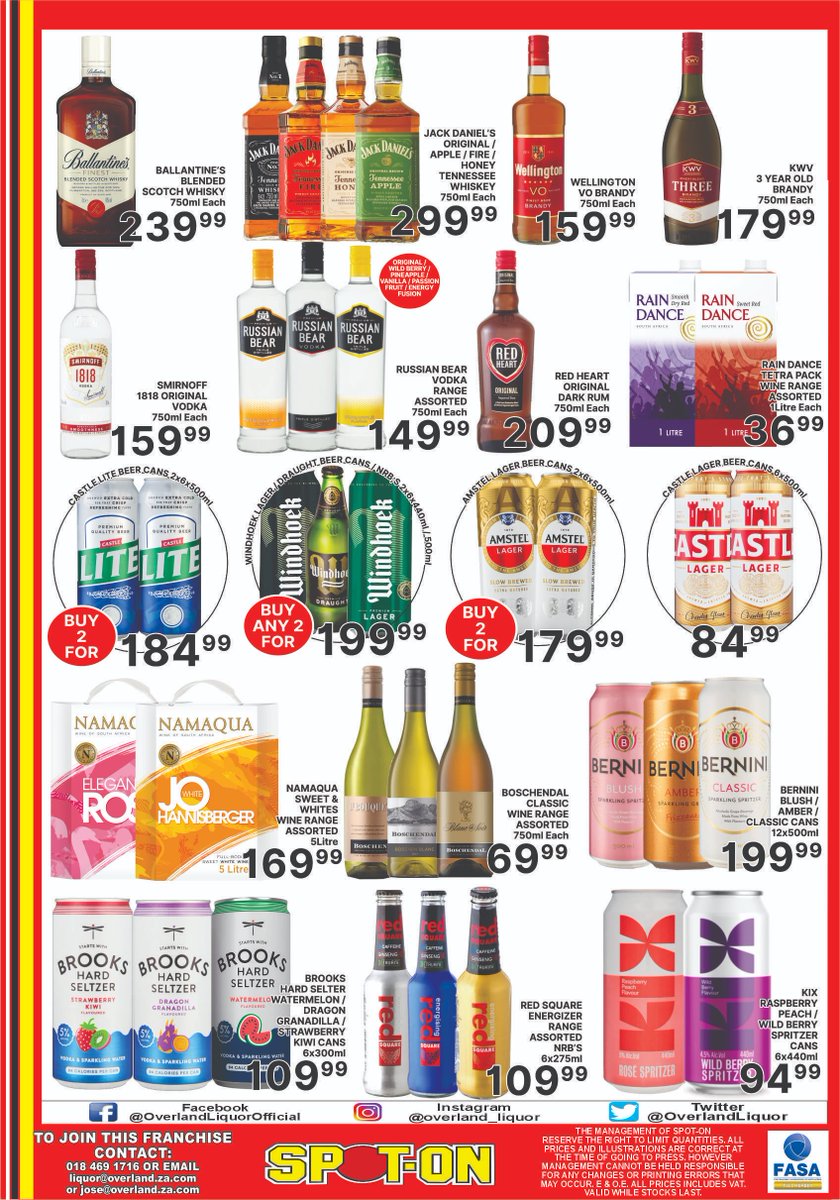 Get these Amazing deals available at Spot-On Liquors!

20 November until 6 December 2025!

SPOT-ON LIQUORS PROMOTION NOW ON!

FIND A STORE NEAR YOU! AND VIEW OUR AMAZING DEALS!
spotonliquor.co.za/promotions/ OR bit.ly/43E4GSS

Available at selected Stores Near You!