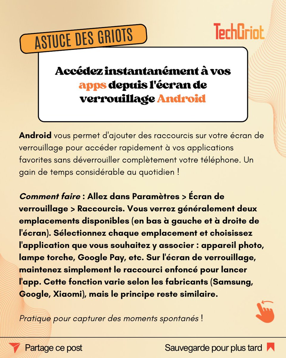 TechGriot's tweet image. Coucou la team ! Pour ce mardi, Les Astuces des Griots vous montre comment accéder instantanément à vos apps depuis l&apos;écran de verrouillage Android #android #techgriot