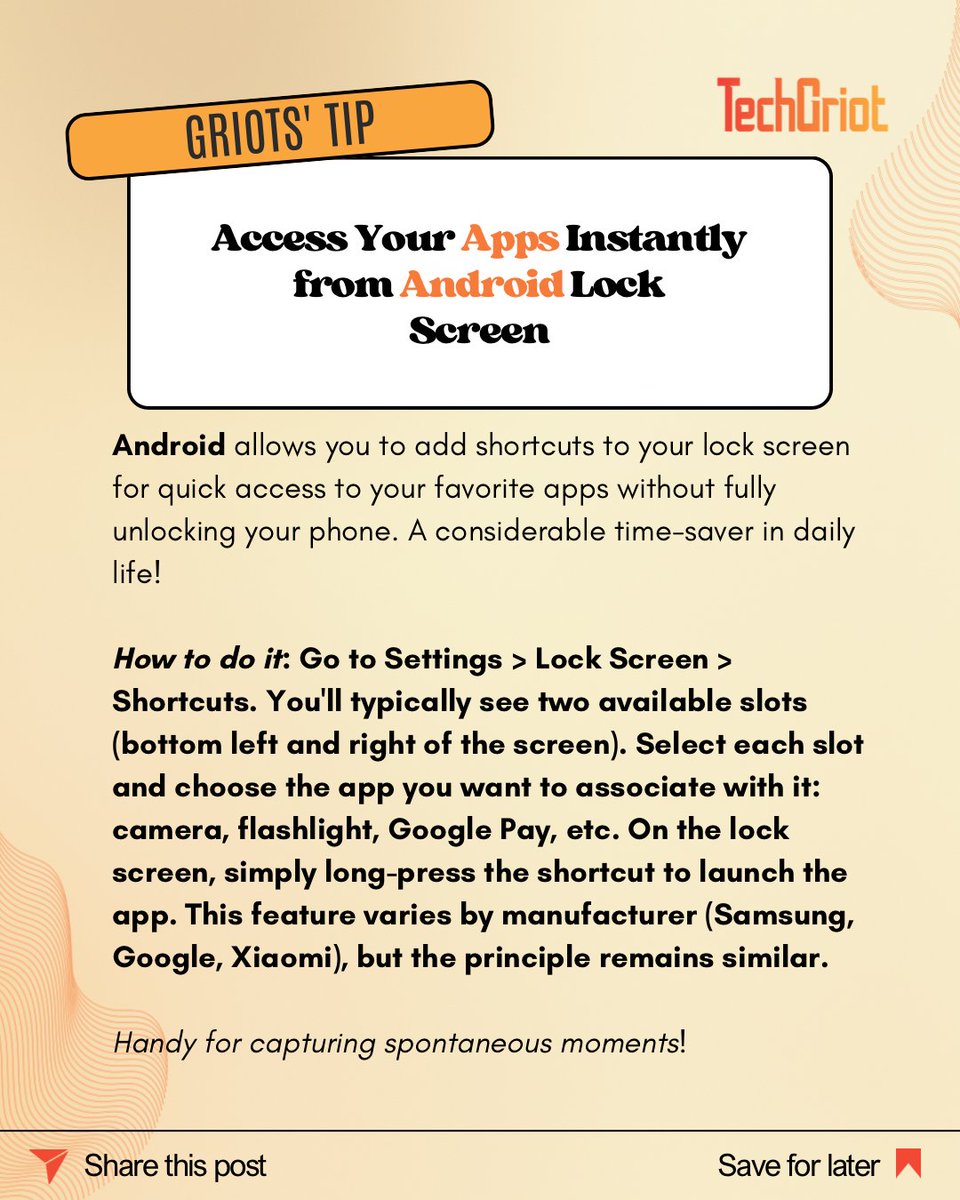 TechGriot's tweet image. Hey everyone! For Tuesday, Griots&apos; Tips shows you how to access Your Apps Instantly from Android lock screen #android #techgriot