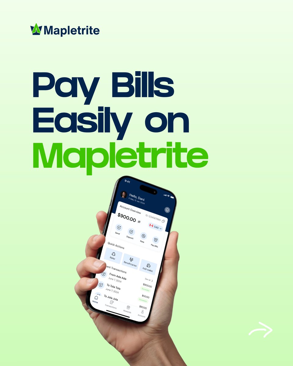 mapletrite's tweet photo. Skip the queues. Skip the stress.
With Mapletrite, you can pay your bills instantly, anytime, anywhere.

#Mapletrite #PayBillsEasy #SmartPayments #FinTechSimplified #MoneyMadeEasy https://t.co/Hwx2XY8jbI