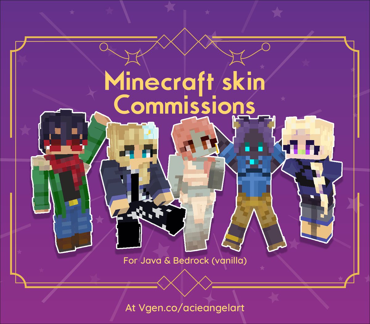 My last #MinecraftSkin comms I made on #VGen !! 💜🌷

Thanks so much ✨💕