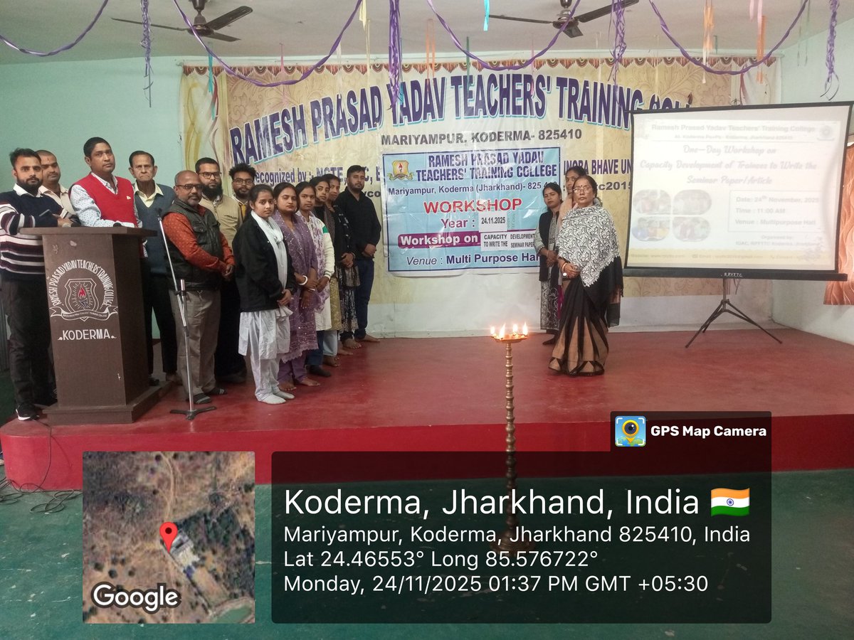 RpyttcKoderma's tweet image. रमेश प्रसाद यादव शिक्षक प्रशिक्षण महाविद्यालय में दिनांक 24.11.2025 दिन सोमवार को एकदिवसीय कार्यशाला का आयोजन किया गया। जिसका विषय कैपेसिटी डेवलपमेंट ऑफ ट्रेनीज टू राइट द सेमिनार पेपर/आर्टिकल था।