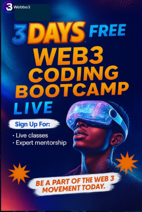 webbo3's tweet image. Join our FREE 3-Day Web3 Bootcamp (Nov 28–30) 

Frontend • Backend • Solidity
Massive impact. Zero cost.
Join the community 👉 chat.whatsapp.com/DvKaCQVOzJjI3S…

Repost so your friends don’t miss out!