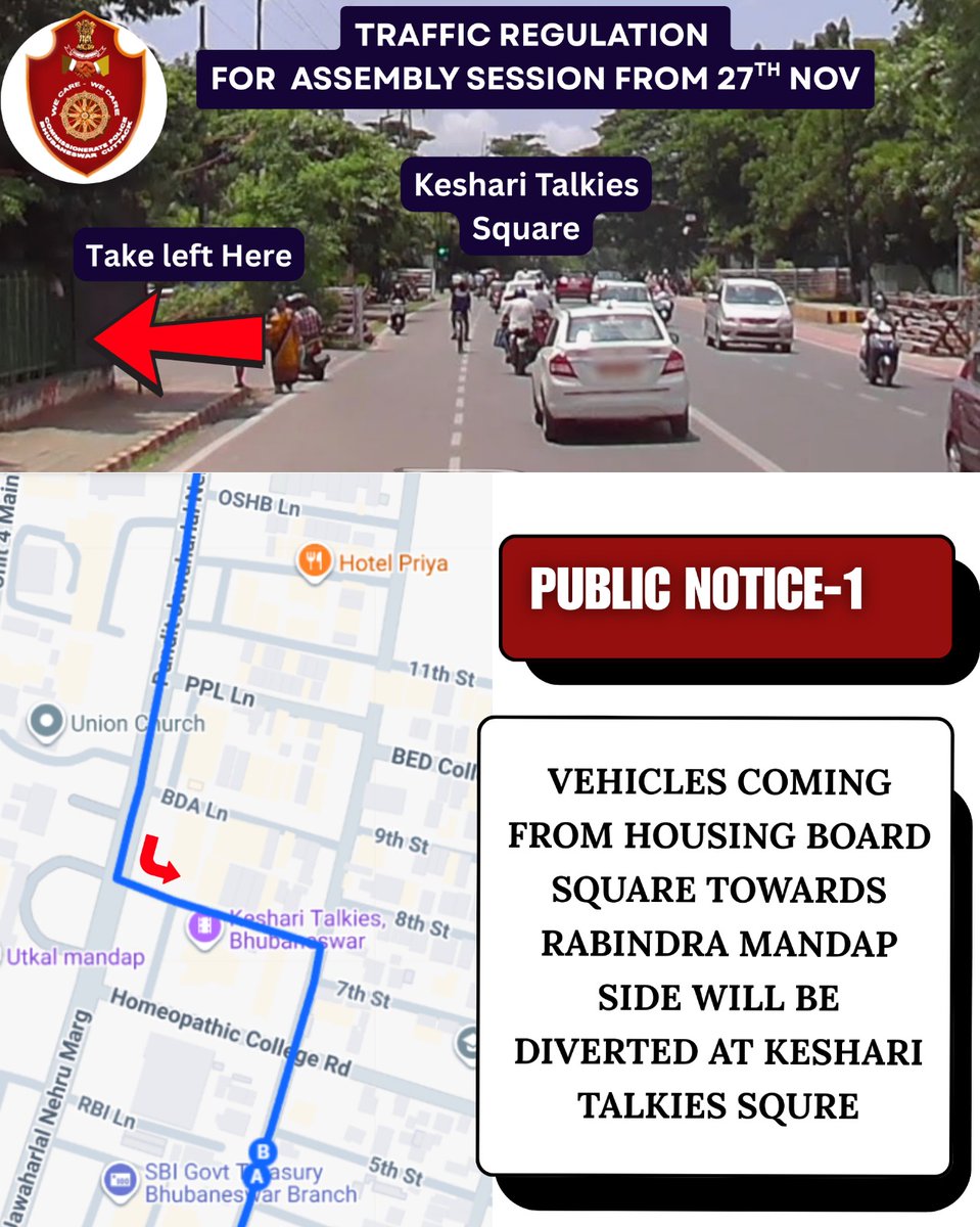 cpbbsrctc's tweet image. 🚨 ସର୍ବସାଧାରଣଙ୍କ ନିମନ୍ତେ ବିଜ୍ଞପ୍ତି  📢
ସପ୍ତଦଶ ବିଧାନସଭାର ପଞ୍ଚମ ଅଧିବେଶନ ଆସନ୍ତା ତା. ୨୭.୧୧.୨୦୨୫ ରିଖ  ଠାରୁ ତା. ୩୧.୧୨.୨୦୨୫ ରିଖ ପର୍ଯ୍ୟନ୍ତ ହେବାକୁ ଯାଉଅଛି I  ଏହାକୁ ଦୃଷ୍ଟିରେ ରଖି  କମିଶନରେଟ୍ ପୋଲିସ ଭୁବନେଶ୍ଵର-କଟକ ପକ୍ଷରୁ ଜାରି ହୋଇଥିବା ଟ୍ରାଫିକ ନିୟମାବଳୀ ଏଠାରେ ପ୍ରଦାନ କରାଗଲା | 
#TrafficAdvisory…