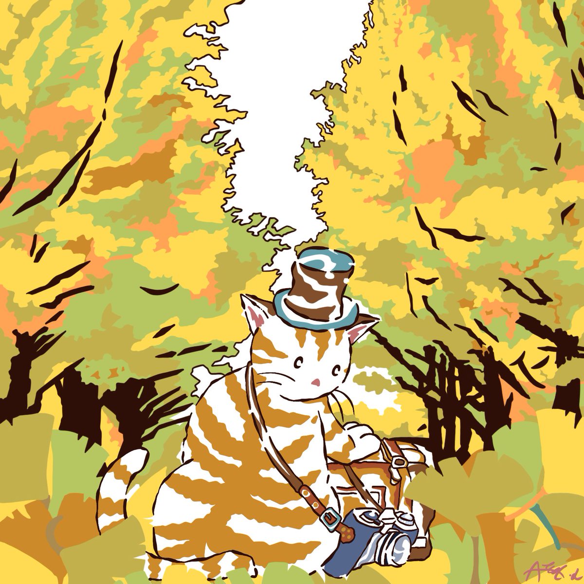necodouraku's tweet image. イチョウ並木の中の猫です。イチョウが輝き、夢の世界に入ったようです。#art #芸術 #猫 #cat #mind #心 #illustration #illustrationart #イラスト #Oracle #銀杏 #イチョウ #イチョウ並木 #北海道 #旅 #trip #digitalart #デジタル #デジタルアート mtbrs.net/ps_necodouraku…