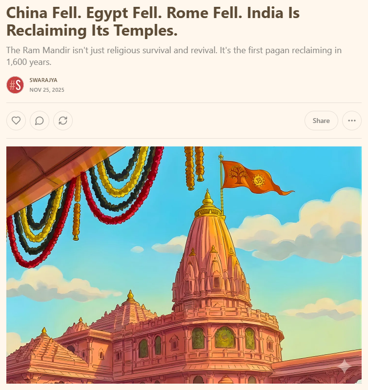 #SharpBySwarajya | They didn’t just conquer temples. They erased civilisations.

Egypt’s gods are museum exhibits now. Greece’s live in poetry. Rome’s survived as planets and weekdays. The Aztec and Inca pantheons exist only in anthropology papers. 

Every ancient pagan