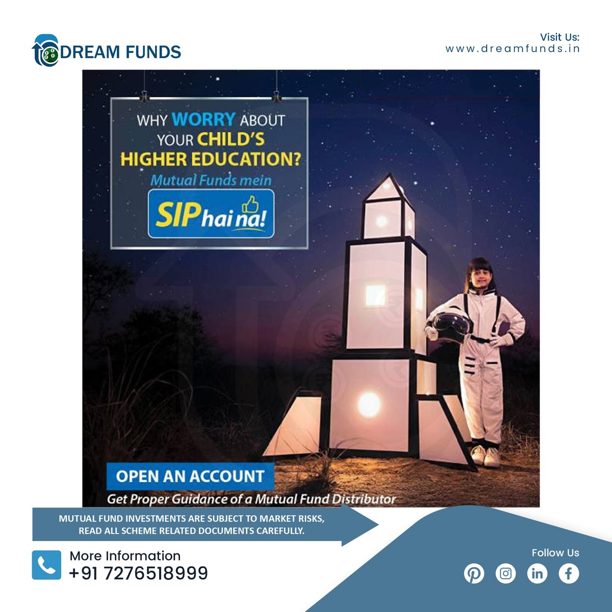 dreamfundsIn's tweet image. Your child’s higher education is priceless.
Build the fund with discipline.
 Mutual Funds mein SIP hai na!
#DreamFunds #SIP #ChildEducation #MutualFunds