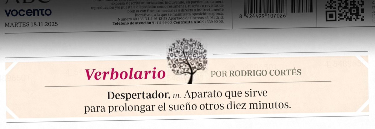 Verbolario's tweet image. «Despertador»; 18/nov/2025: voz n° MMMDCCXLI @rodrigocortes