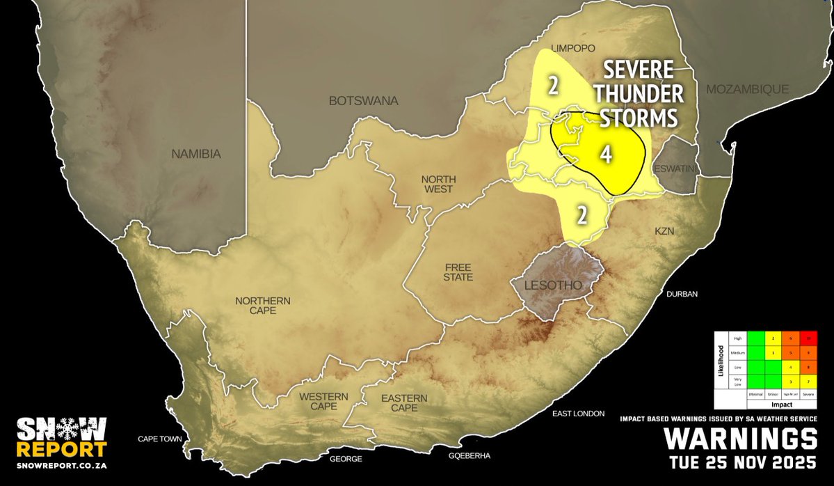 SnowReportSA's tweet image. TUESDAY WEATHER: A heat wave in the west and severe thunderstorms continue in the east. See snowreport.co.za for the full forecast #saws #weather #forecast #weatherwarnings