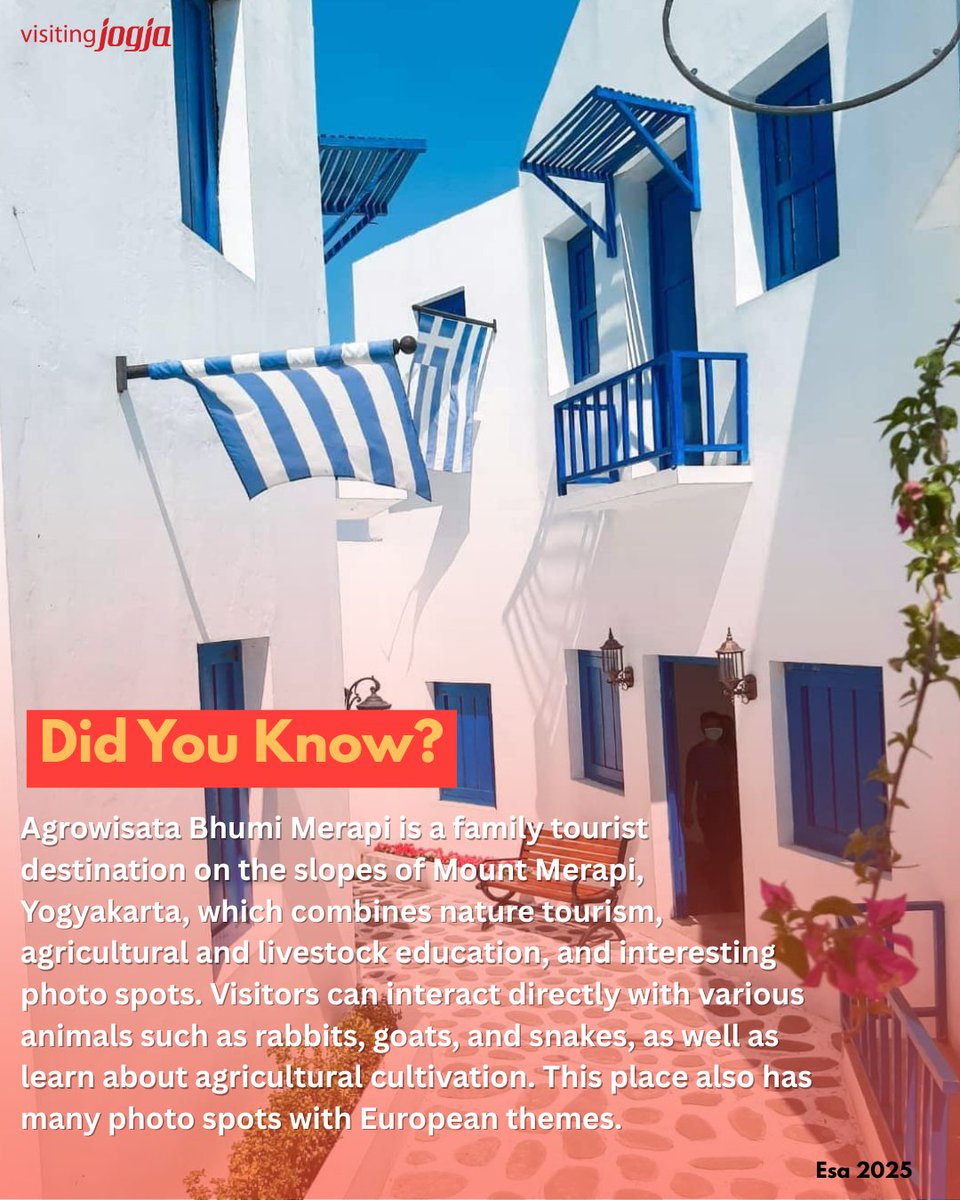 Santorini vibes in Yogyakarta: Explore, learn, and capture unforgettable moments at Bhumi Merapi Agrotourism! 🌿📸✨

Find out more about Yogyakarta, follow us on:
🌐 visitingjogja.jogjaprov.go.id
📷 <a href="/visitingjogja/">Visit Jogja</a>
🐥 <a href="/visiting_jogja/">Visiting Jogja</a>

#visitingjogja #yogyakarta #merapi