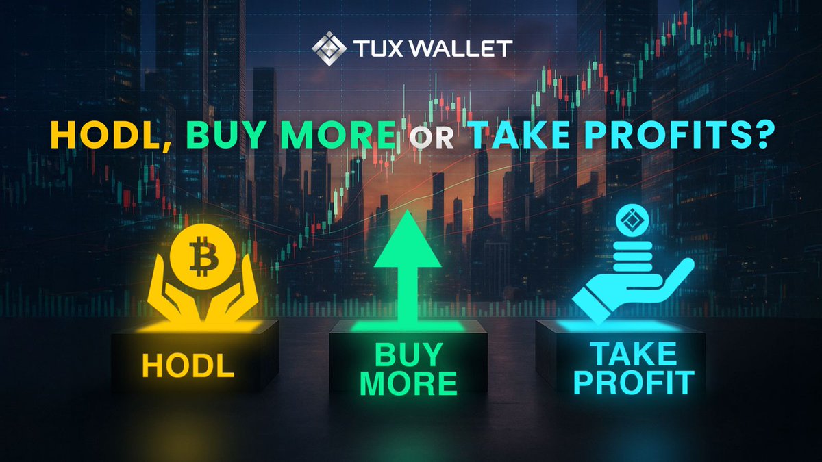 tux_wallet's tweet image. When the market gets wild, what’s your go to move?
HODL, Buy more or Take profits? 

Drop your answer below 👇
 #CryptoTalk #TuxWallet