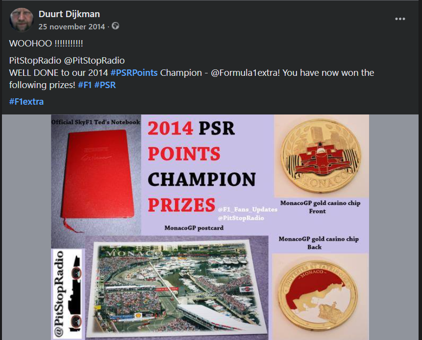 MsportXtra's tweet photo. #Motorsport #OnThisDay, 11 years ago, when Twitter was still a fun place to connect with other fans of F1. @F1_Fans_Updates hosted @PitStopRadio and that year, I became the champion of the show. I still have the prizes. #F1extra #MsportXtra #PSRpoints @Paul11MSport https://t.co/LJ9izUyYuf