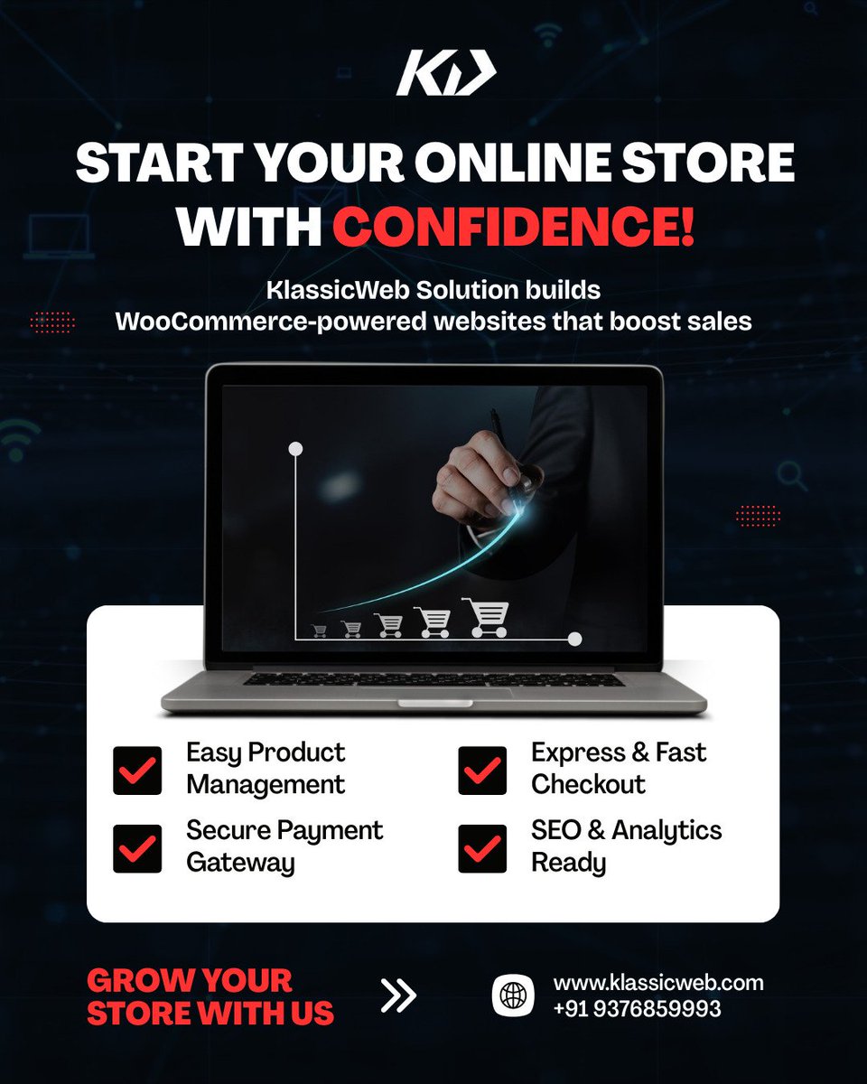 klassicweb's tweet image. 🚀 Ready to Launch Your Online Store &amp;amp; Start Getting Sales FAST? At KlassicWeb Solution, we don’t just build WooCommerce websites — we build revenue-ready online stores that help you start selling from Day 1.
Grow Your Store With Us.
 #EcommerceDevelopment #WooCommerce  #D2C