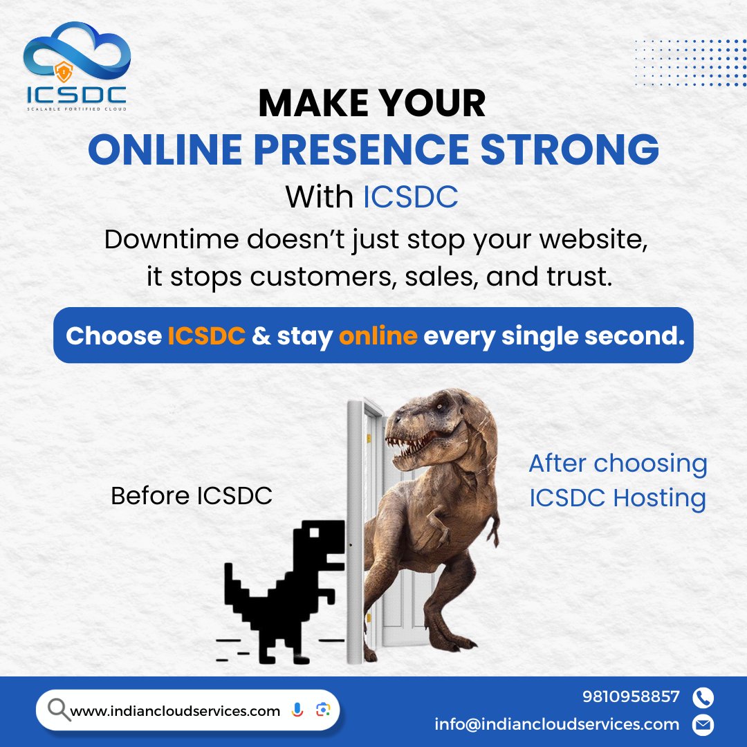 _icsdc's tweet image. Losing customers because your website goes down? Not anymore

ICSDC keeps your online presence strong, secure, and unstoppable every second.

Contact us now:
📞 +91 9810958857
✉️ info@indiancloudservices.com
🌐 indiancloudservices.com

#CloudHosting #ICSDC #HostingSolutions