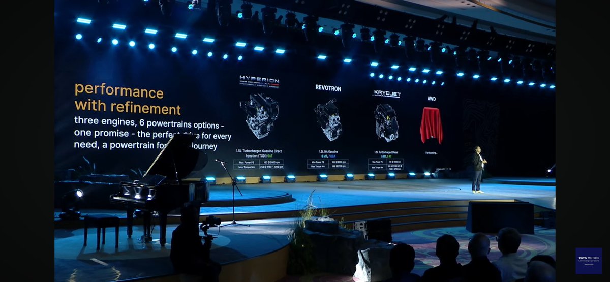 #Tata #Sierra engine options :

1.5Turbo Petrol with 6 Speed AT gearbox &amp; MT(?)

Power 160PS
Torque 255NM

1.5 NA Petrol with 6 speed MT &amp;  7 speed DCA gearbox

Power 106PS
Torque 145NM

1.5Turbo Diesel with 6 speed MT &amp; 6 Speed AT gearbox

Power 118PS
Torque 260(MT)&amp;280(AT)NM