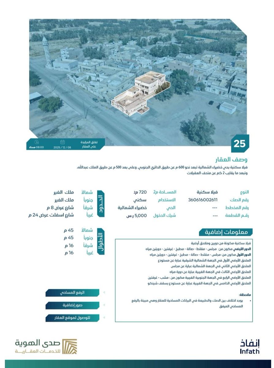 ⚖️ ضمن جهود شركة 3A للمحاماة في تصفية التركات.

تحت إشراف مركز الإسناد والتصفية من خلال وكيل البيع القضائي شركة صدى الهوية العقارية، ينطلق مزاد السعد العلني وذلك بتاريخ 15/07/1447 الموافق 06/12/2025 

يمكنكم الاطلاع والمشاركة في المزاد من خلال الرابط التالي: