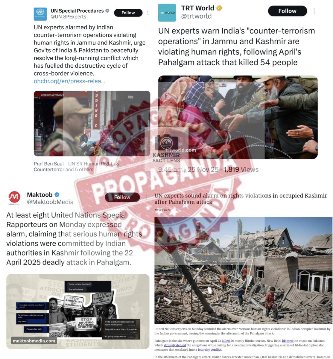 Kashmirfactlens's tweet image. FACT-CHECK THREAD: @UN_SPExperts  STATEMENT ON J&amp;amp;K — DEBUNKED POINT-BY-POINT

1️⃣ CLAIM:
“Indian authorities detained 2,800 people after the #PahalgamAttack.”

FACT: ❌ FALSE. FABRICATED SCALE.

The number 2,800 never existed.
This figure is a complete misinterpretation and not…