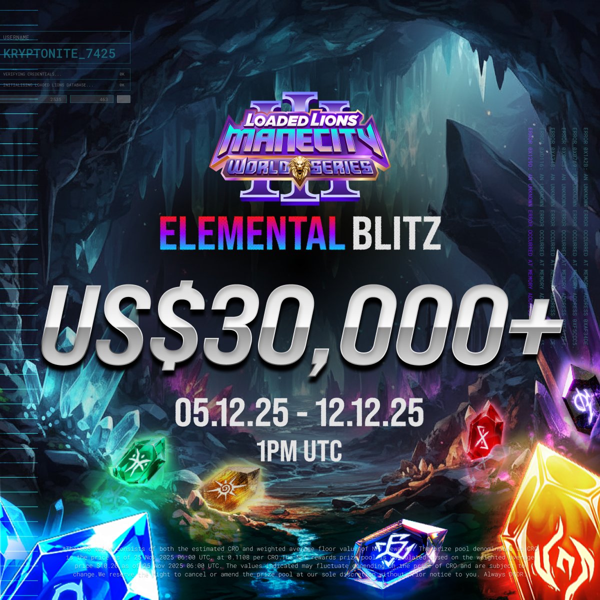 LoadedLions_CDC's tweet image. The Elemental Blitz erupts on 5 Dec 💎🔸 🔹🔺
Ready your cities, Tycoons! This Blitz will push your Elemental Business strategies to the limit. 

An epic starting prize pool of US$30,000 is on the line! 

💸 Starts at US$20,000+ of $CRO
🖼️ Including US$10,000+ worth of ‘Tactical…