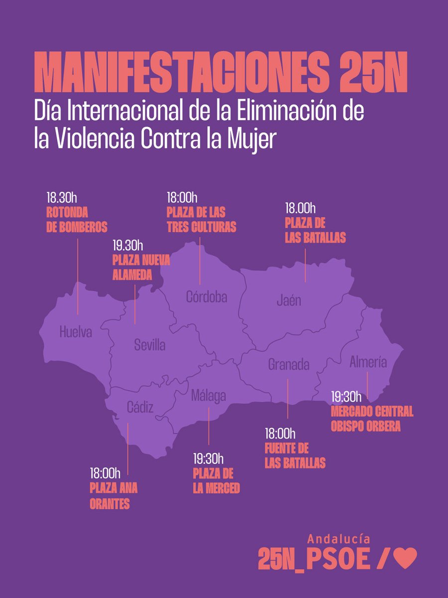 psoedeandalucia's tweet image. 📢 Hoy estaremos en las calles y plazas de nuestra tierra con las andaluzas y los andaluces que levantan su voz contra la violencia machista. 

Es nuestra lucha y no vamos a parar hasta que nuestra sociedad esté libre de esta terrible lacra. 

#25N