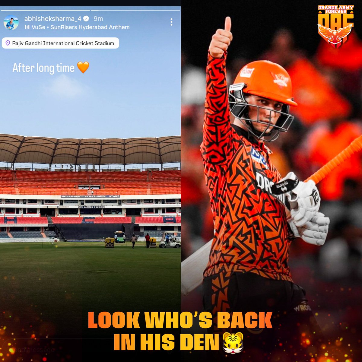 Orangearmyforvr's tweet image. Orange army got a surprise ,Abhishek Sharma spotted in uppal stadium!🔥
#abhisheksharma #sunrisershyderabad #orangearmyforever