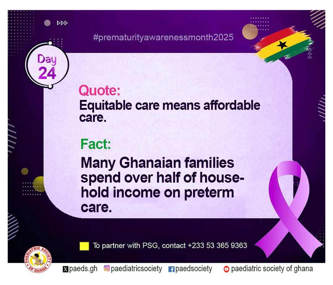 paedsociety_gh's tweet image. Prematurity Awareness Month - Day 24

Equitable care means affordable care.

#EquitableCare 💜
#prematurity💜
#prematurityawarenessmonth💜
#childhealth💜
#ChildHealthMatters💜
#purplemonth💜