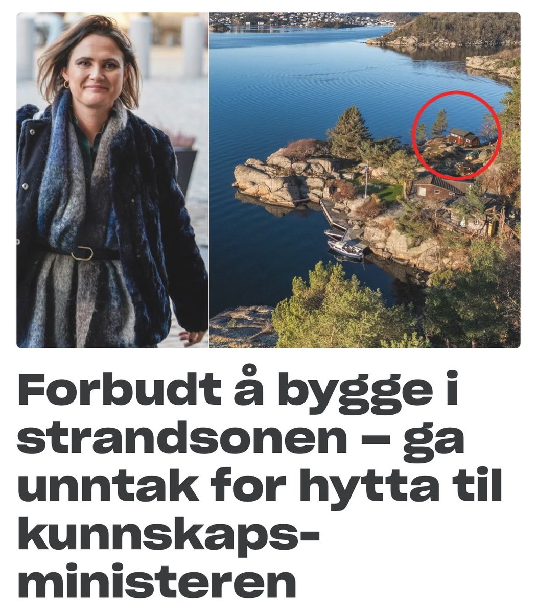 Ingen av vilkårene for å bygge i strandsonen var oppfylt, ifølge saksbehandlerne. Likevel har kunnskapsminister Kari Nessa Nordtun (Ap) og ektemannen fått grønt lys…

Alle er like…men enkelte får likevel ✅ der andre ville fått 🛑✋