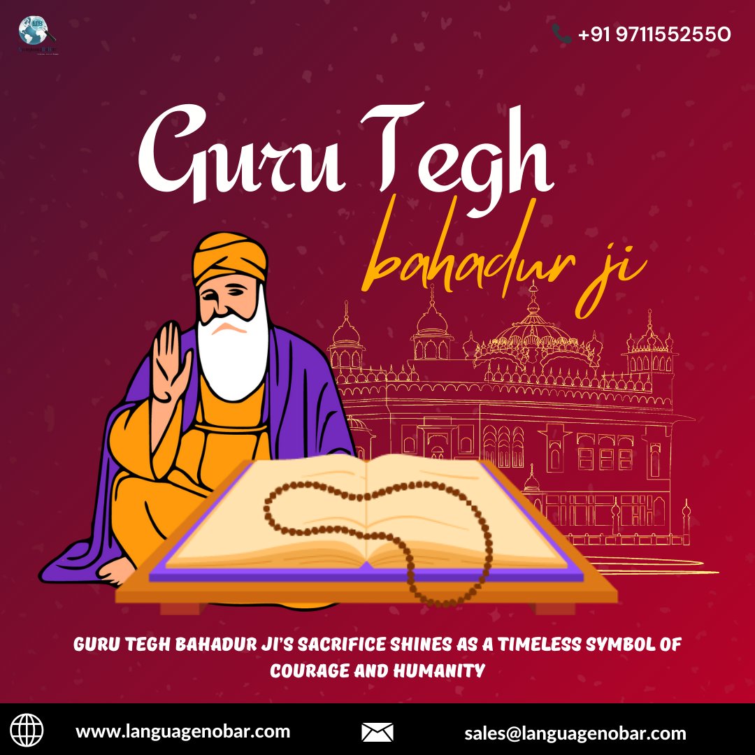 LanguageNoBar's tweet image. Honoring Guru Tegh Bahadur Ji — a divine symbol of sacrifice, bravery, and unwavering faith.
#GuruTeghBahadurJi #GuruTeghBahadur #SacrificeForHumanity #SikhHistory #SikhGurus #Bravery #TruthAndJustice