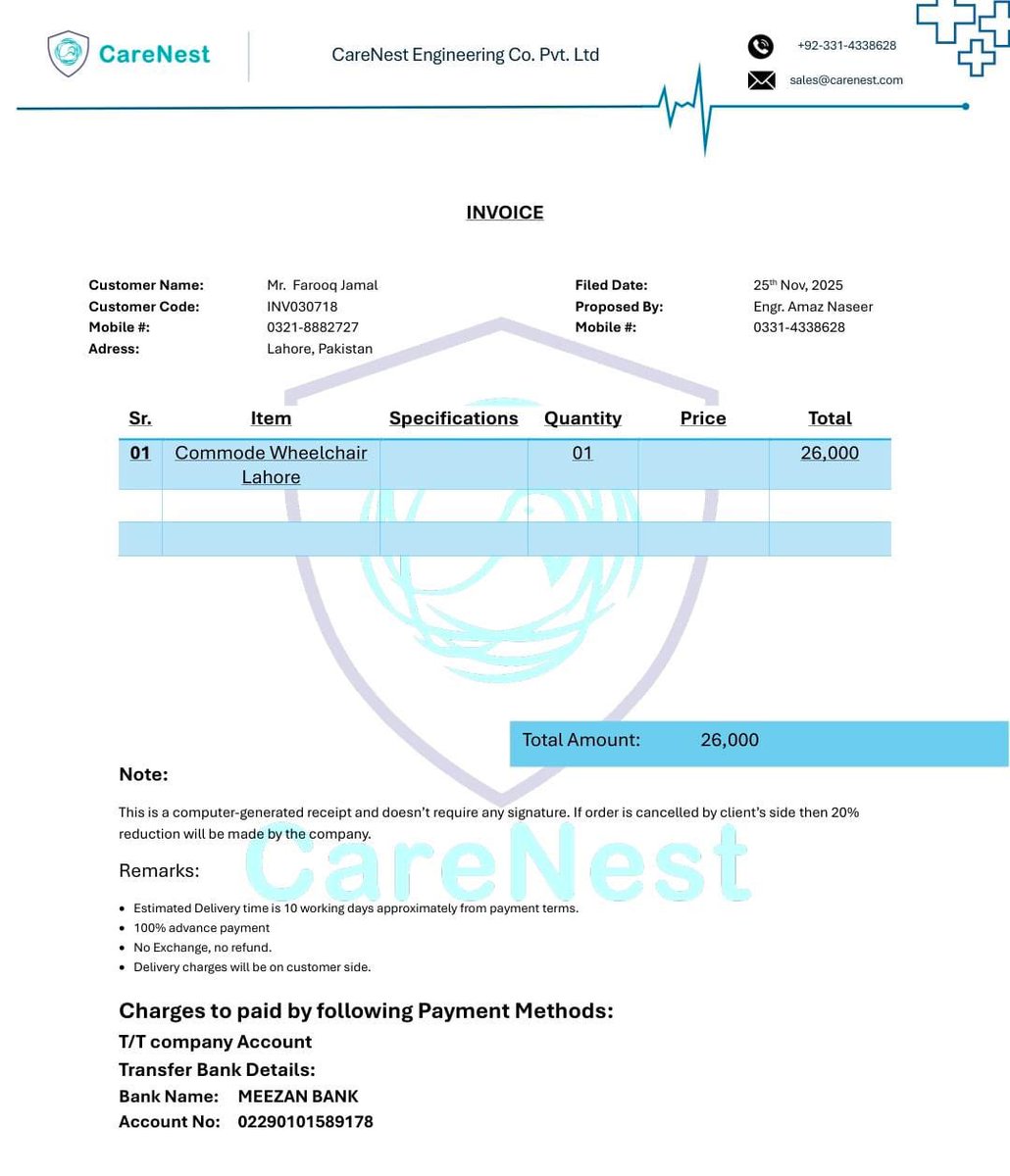 الحمد اللہ معذور بیٹی کو کمورڈ وہیل چئیر دلوا دی گئ ھے